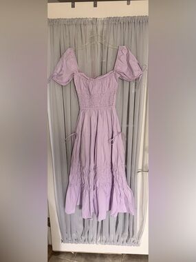Nicholas Henna Tiered Gathered Cotton-Poplin Midi Dress Size 0 Lavender